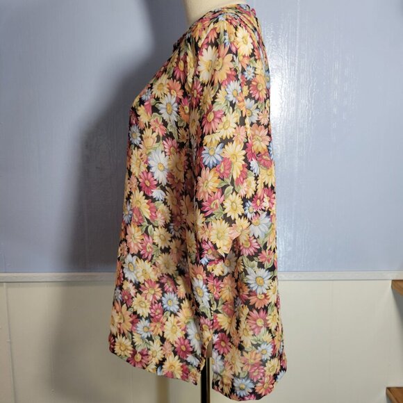 Unbranded 2X Gold Pink Blue Floral Rayon Chiffon Shortsleeve Lightweight Blouse - Picture 9 of 9